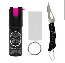 Pocket Knife AND Police Magnum Pepper Spray  Safety Lock Self Defense Security