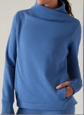 Athleta Karma Twist Sweatshirt Women's Size Large Blue Mock Neck Pullover