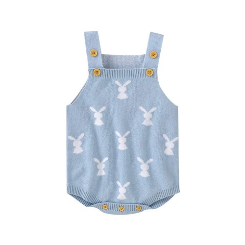 Baby Mädchen Junge Osterhase Strampler ärmellos Strick Body Overall My 1st... - Bild 1 von 7