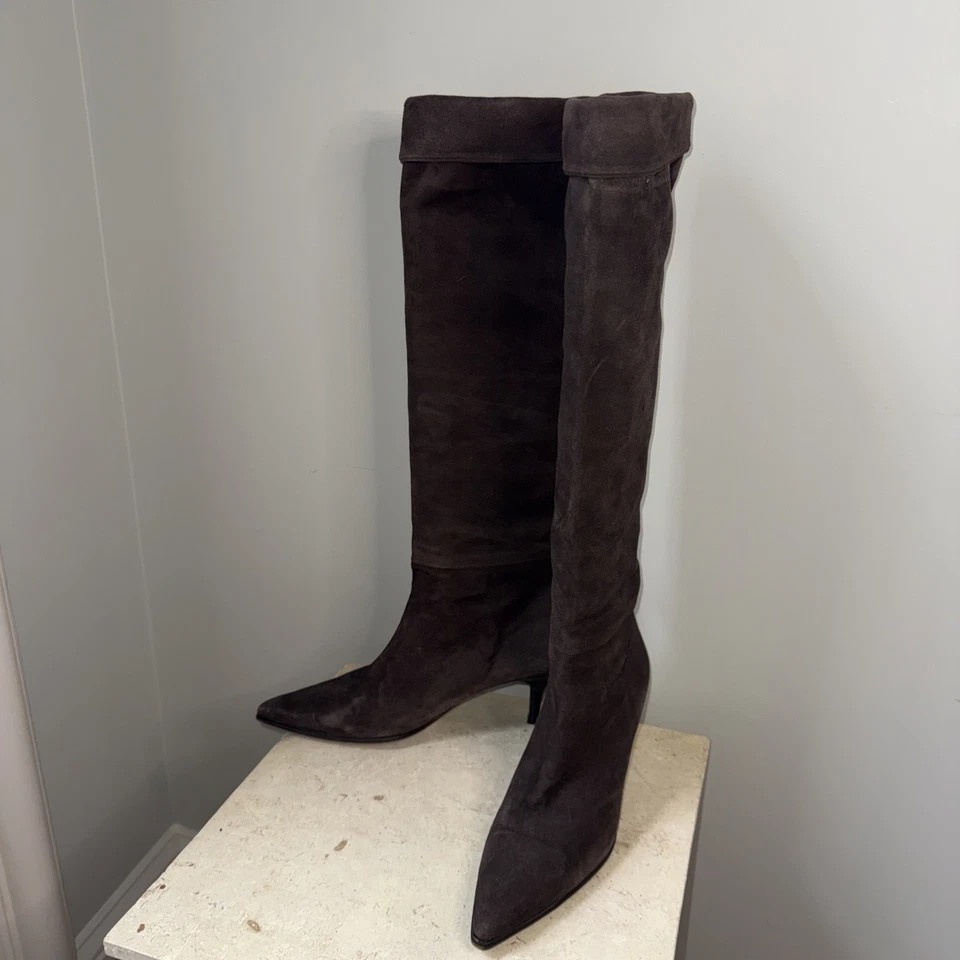 GUCCI Botas Altas Marrón Gamuza Punta Punta Punta Para Mujer Talla 10 – Estilo Diseñador Lujo Foto 3 de 4