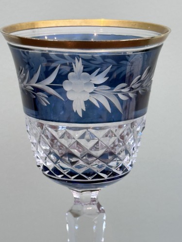 Ebeling & Reuss Marchionesse SAPPHIRE Blue Cut to Clear Cordial Wine Water Glass - Picture 2 of 14