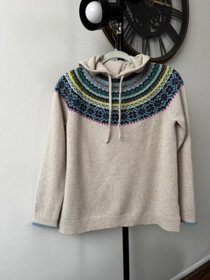 Tabitha Webb Fair Isle Wool Hoodie Sweater Beige Multi Women s Medium