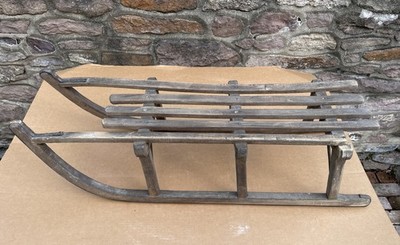 CHARMING ANTIQUE WOOD SLED 41''L w/Hardwood & Metal Runners Winter Cabin Lodge