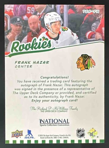 2025 Upper Deck NSCC Top Shelf NHL Rookies Auto #TSA-FN FRANK NAZAR /55 - Picture 2 of 11