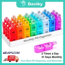 Monthly Pill Organizer Pill Case Pill Box One Week 2 Times a Day AM PM Daily