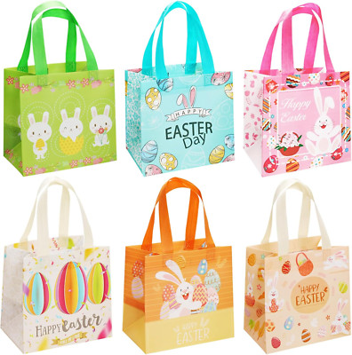 12 Pcs Easter Gift Bags with Handles for Kids, Easter Egg Hunt Bags Non Woven To