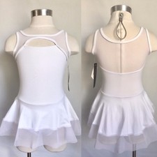 So Danca Girls Microfiber Mesh Tank Skirted Leotard Dress, RUN SMALL, White, NWD