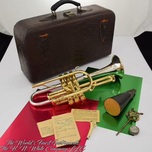 Vintage King H. N. White Silver Tone Cornet Original Gold Plate Finish - Picture 11 of 12