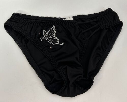 Bragas de bikini de colección talla XS negras con joyas mariposa triple cuerdas laterales - Imagen 3 de 10