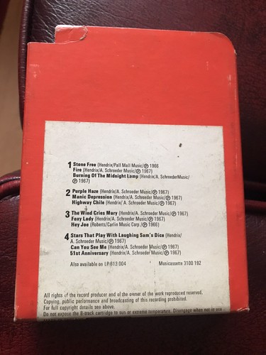 JIMI HENDRIX EXPERIENCE | SMASH HITS | 1967 | A- | 8-track 8 cassette cartridge - Picture 2 of 6