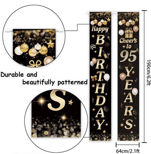 HAPPY BIRTHDAY Sign Banner Pendant Door Hang Decor Black Gold Silver 95th Bday - Bild 4 von 12
