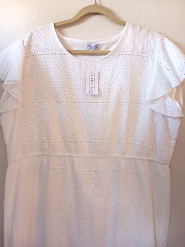 Sweet Salt Modest Sz XXL 49" White Cotton Eyelet Lace Dress SS Elastic Waist NEW