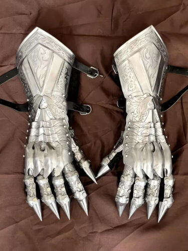 Knight Metal Gauntlets Beautiful Etching Medieval Wearable Armor Gloves Larp Cos - Picture 2 of 8