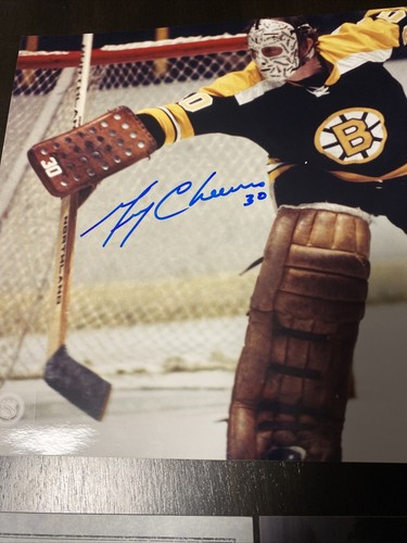 Gerry Cheevers - 8x10 signiertes Foto - Boston Bruins HOF COA Stapel von Plaketten - Bild 2 von 5
