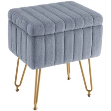 Vanity Stool Chair Soft Padded Footstool Ottoman with Storage Anti-Slip Feet  