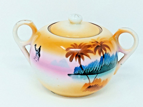 Oasis Middle Eastern Scene Camel Sugar Bowl with Lid T T Japan Hand Painted