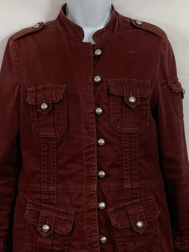 Jeanstar Gr. S Burgunder Militär Jacke Silber Rund Knöpfe Schulterklappen Taschen L/S - Bild 3 von 12