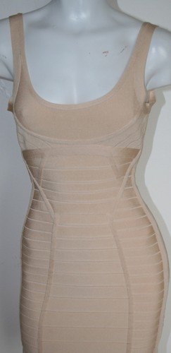 authentic Herve Leger pale peach bandage body con cocktail dress new XXS - Picture 2 of 3