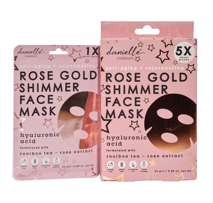 Danielle Creations Hyaluronic Acid Rose Gold Shimmer Youth Face Sheet Masks (5)