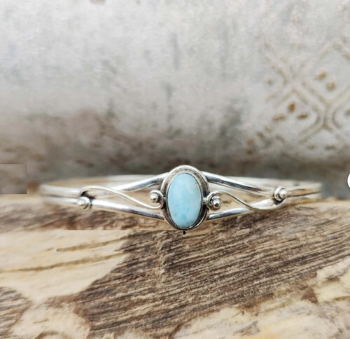 Larimar Gemstone 925 Sterling Silver Handmade Cuff Jewelry Rt-3149