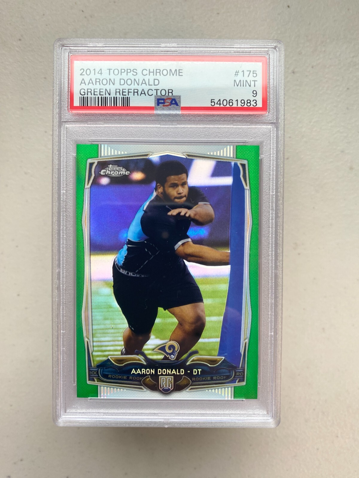 2014 TOPPS CHROME Aaron Donald #175 Green Refractor Rams RC Rookie PSA 9