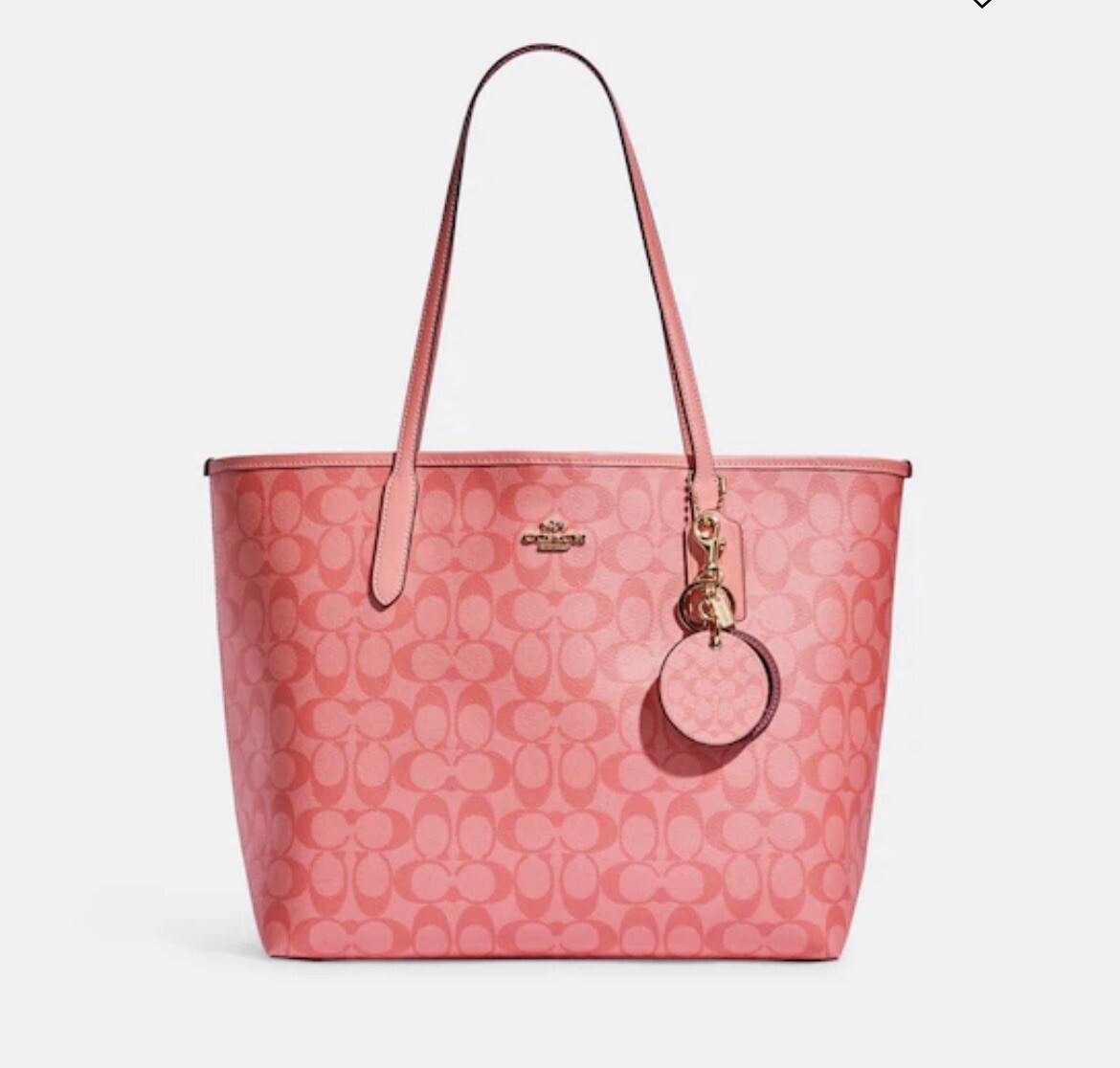 COACH 77961 PINK SIGNATURE MIRROR BAG CHARM KEY RING NWT | eBay