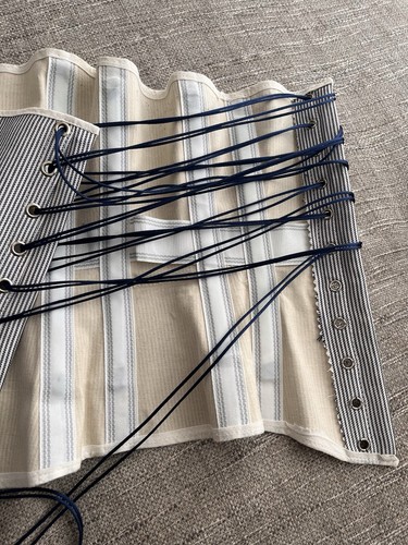 Velda Lauder Rare Blue Victorian Striped Fully Boned Corset Size 26 10/12 - Picture 17 of 22