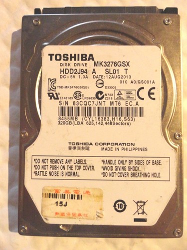 Toshiba MK3276GSX HDD2J94 320 GB 2.5" SATA II Laptop Hard Drive - Picture 1 of 3