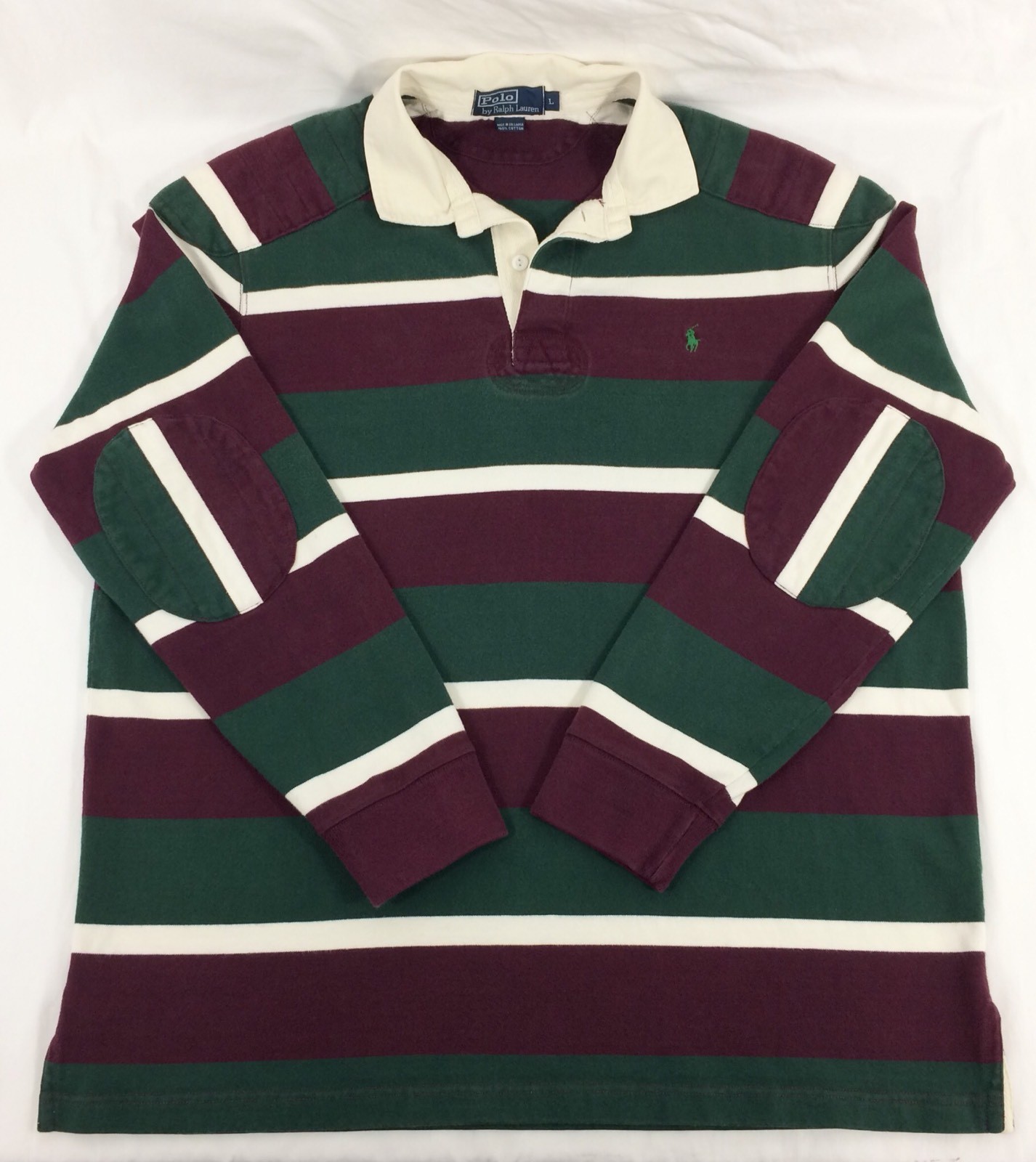 POLO Ralph Lauren Rugby Shirt PADDED ELBOW SHOULDER Green Maroon Stripes Men L POLO Ralph Lauren Rugby Shirt PADDED ELBOW SHOULDER Green Maroon Stripes Men L