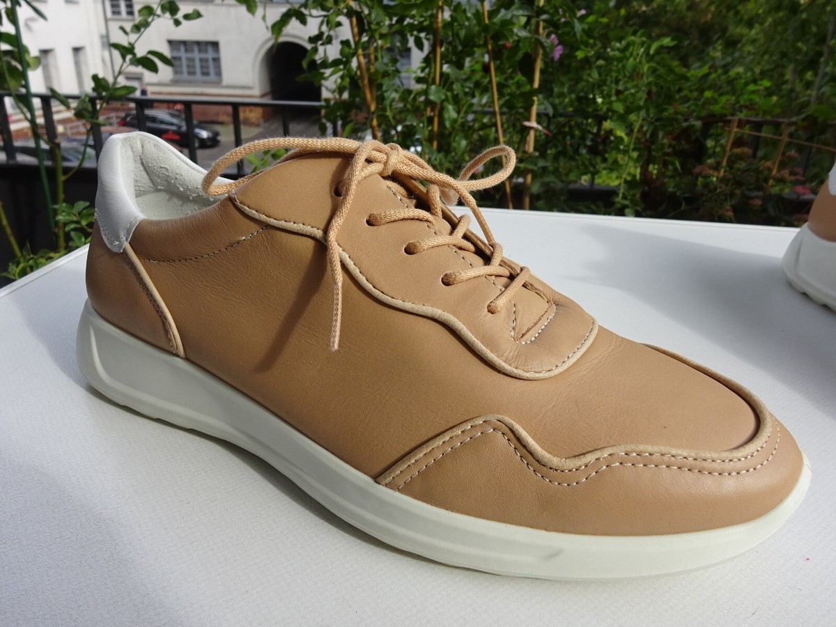 ECCO Damen Extralight Schuhe SOFT Sneaker Leder Beige Weiß