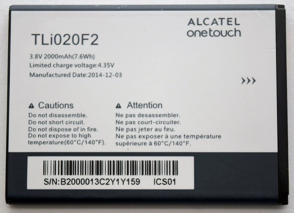 NEW OEM Alcatel TLi020F2 one touch Fierce 2 Cell Phone Replacement Battery 7040N - Image 2 of 3
