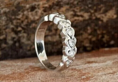 925 Sterling Silver 1.50 CRound Natural Moissanie Heart Eternity Engagement Band - Picture 1 of 5