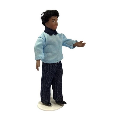 Poupées Maison Homme Père Papa en Bleu Pull Moderne Mâle 1:12 Porcelaine Figure - Photo 3/11