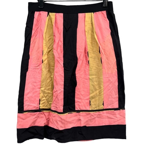 Easton Pearson A Line Silk Skirt Pink Black Colorblock Beaded Size 8 - Picture 2 of 14
