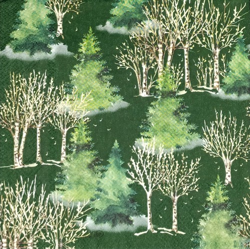 Q542# 3 servilletas de papel individuales para decoupage patrón de abedul y abeto en verde - Imagen 2 de 9