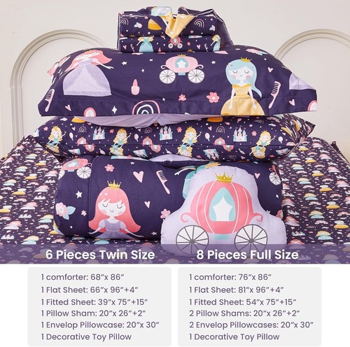 US Shipping,Girls Kids Twin Size Duvet Cover, 6 Piece Pocket Castle Princess Set - Picture 6 of 7