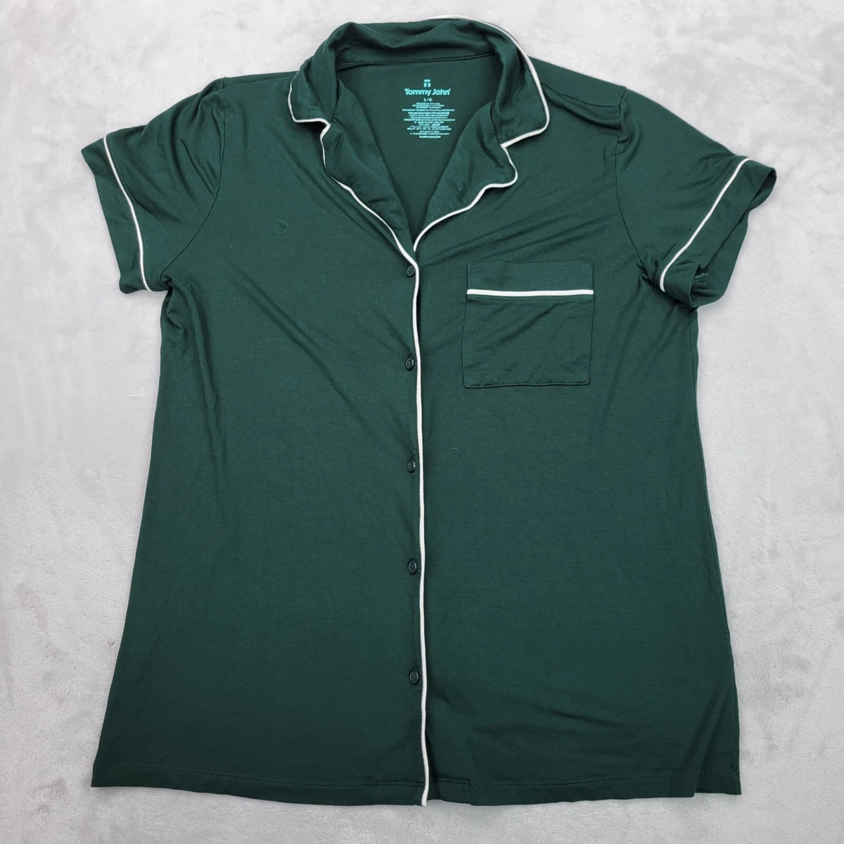 Tommy John Pajama Shirt Men Large Green Blue Modal Short Sleeve Sleepwear Lounge