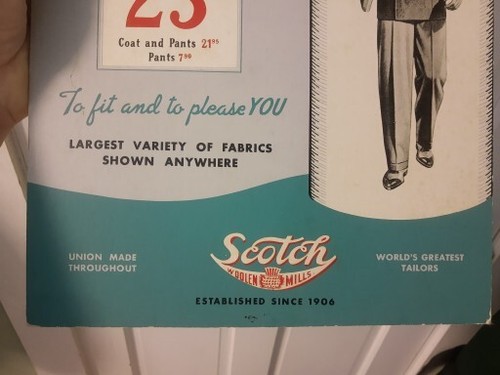 Vtg Scotch Woolen Mills Store Pant Union Counter Sign Display Salesman Suit 50's - Picture 4 of 8