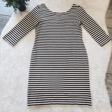 H&M Black & Creamy White 3/4 Sleeve Scoop Back Sheath Dress, Size Medium