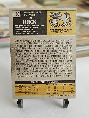 1971 TOPPS FOOTBALL JIM KIICK #186 ROOKIE CARD DOLPHINS HIGH