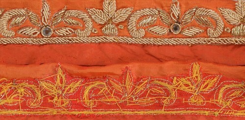 Sanskriti Vintage Saree Border Hand Beaded Craft Zari Trims 1Yd Ribbon Saffron - Picture 7 of 8