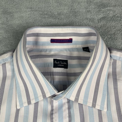 Paul Smith Shirt Mens 15.5" Collar EU39 White Striped Double Cuff Made In Italy - Picture 3 of 16