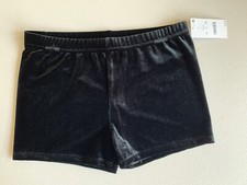 NWT BIOWORLD BLACK VELVET BOOTY SHORTS LEOTARD DANCE GYMNASTICS CHILD LARGE