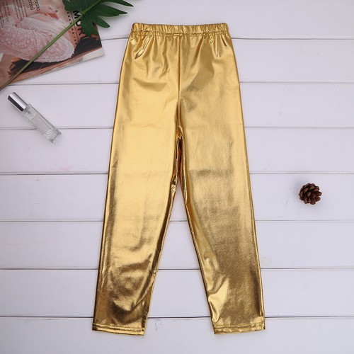 Girls Shiny Metallic Dance Pants High Waist Tights Gymnastics Jazz Yoga Trousers - Picture 29 of 42