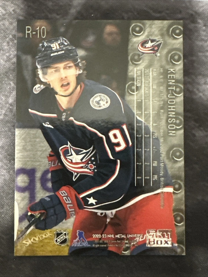 2022-23 Sky Box Metal Universe Retro Rookie R10 Kent Johnson Blue Jackets - Image 2 of 2