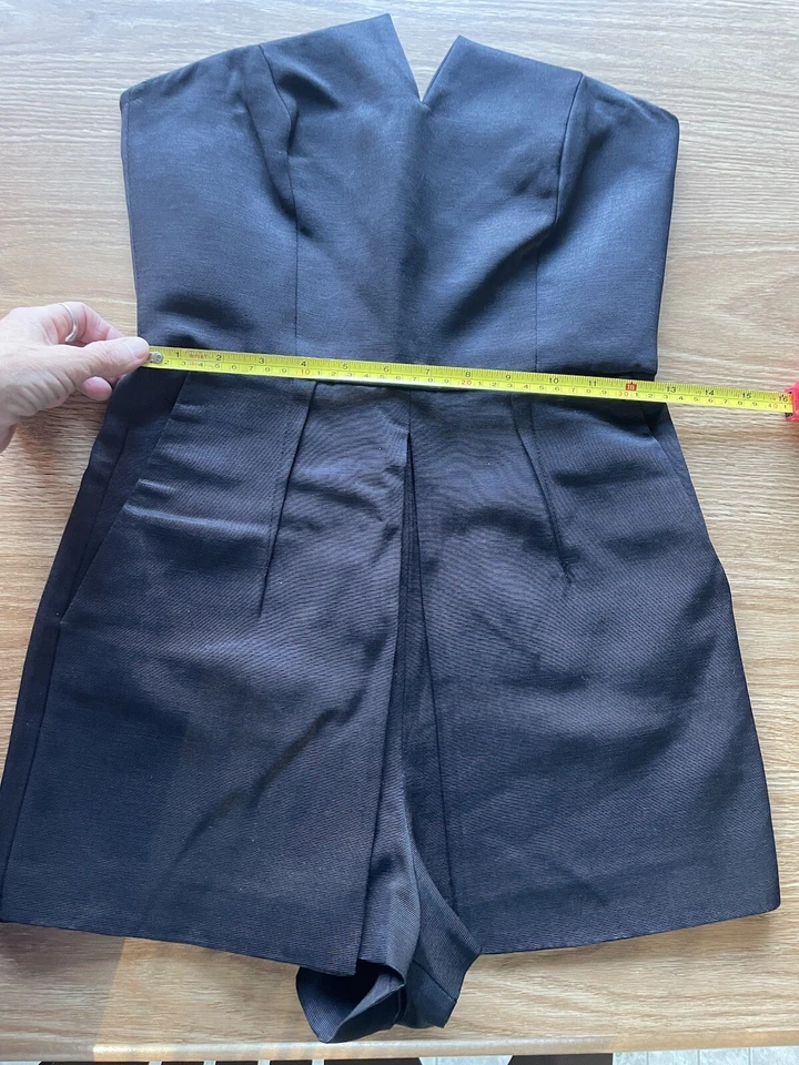 Topshop Mameluco Estilo Esmoquin Sin Tirantes Negro Talla US4, Cremallera Trasera y Bolsillos Delanteros Foto 3 de 4