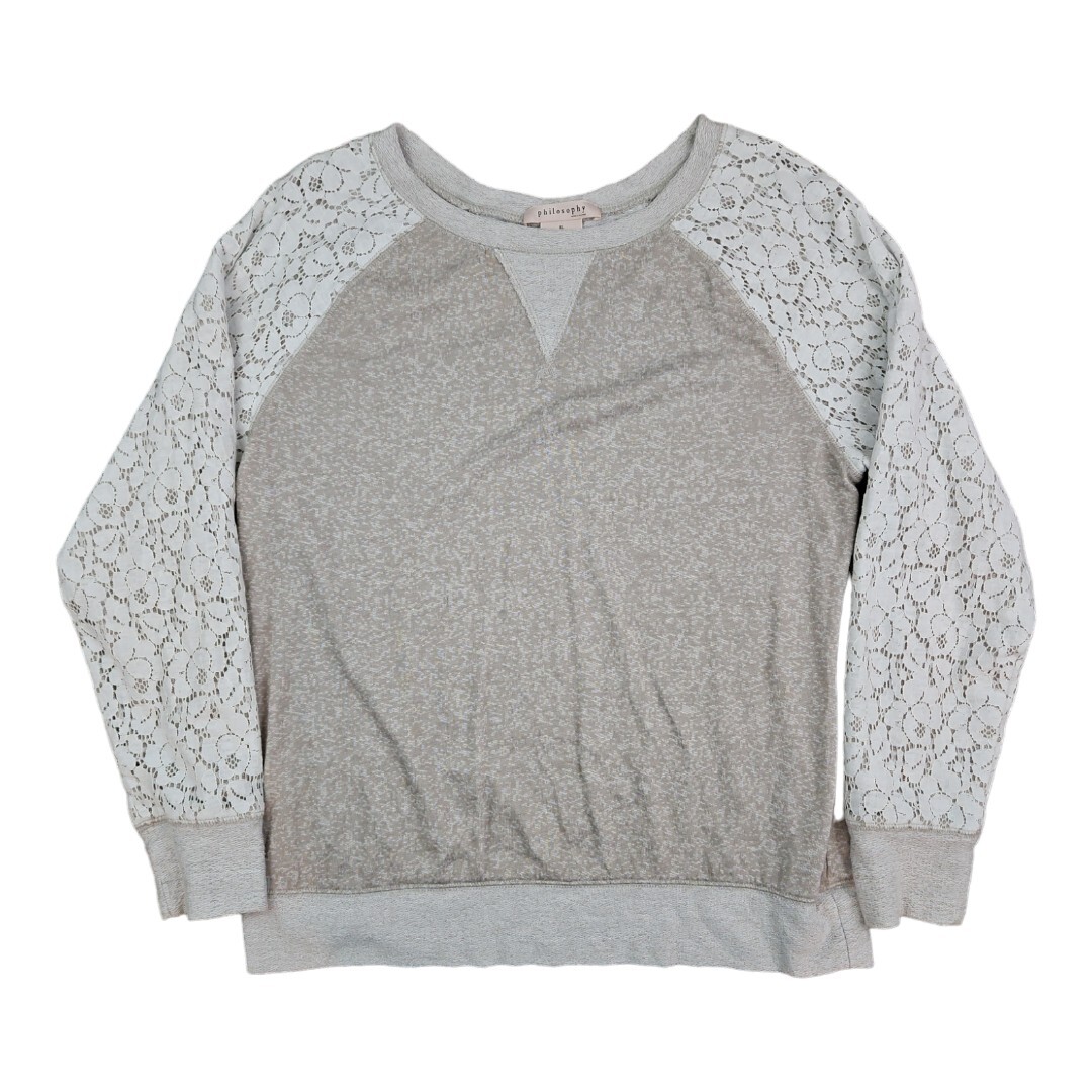 PHILOSOPHY REPUBLIC CLOTHING Lace Sleeve Oatmeal French Terry
