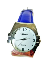 Vibrant Blue Geneva Quartz Watch - Unique Hexagonal Case, New Battery!