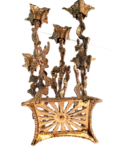 Vintage Hanukah Brass Menorah Candlelabra Wainberg 1960s Brutalist Candlestick - Picture 5 of 8