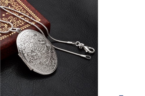 Women's Flower & Leaf Engraved Photo Locket Pendant Necklace Jewellery Gift UK - Picture 6 of 7